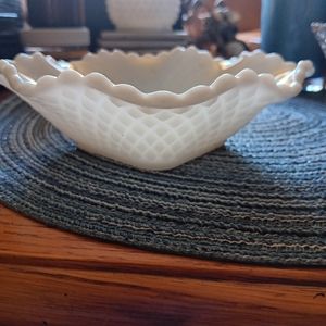 Vintage Hobnail Diamond Cut 6" Hazel Atlas Square Milk Glass Dish